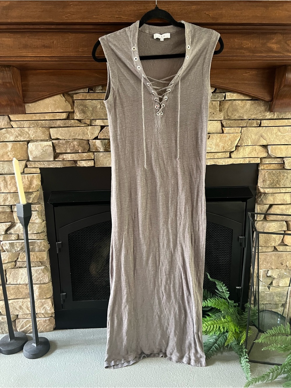 IRO Sleeveless Lace-Up Hooded Maxi Dress - Taupe Gray